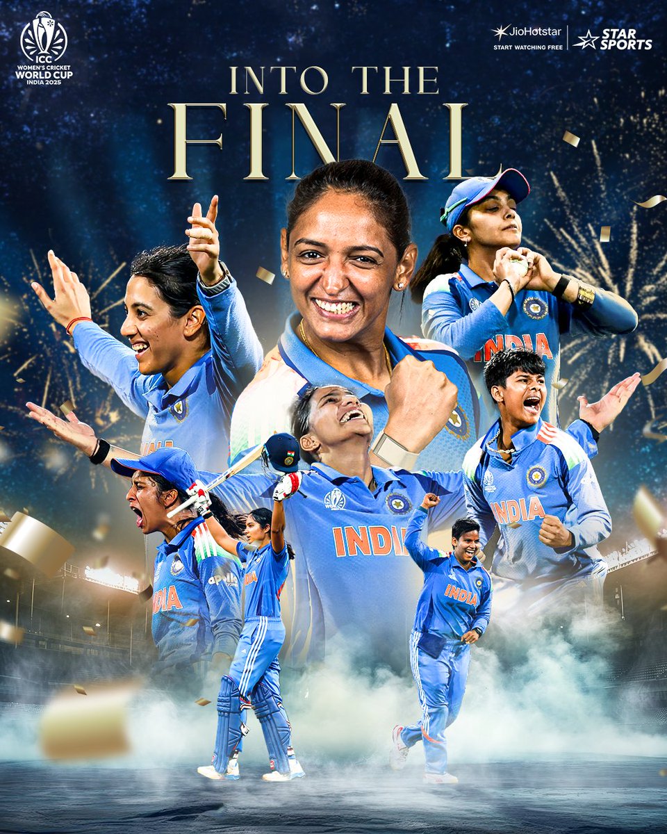 StarSportsIndia's tweet image. The 8-year wait is over! 💙

#WomenInBlue are into the final after beating the 7-time World Champions Australia in a highest ever run chase in WODIs 🙌

#CWC25 Final 👉 #INDvSA | SUN, 2nd Nov, 2 PM!