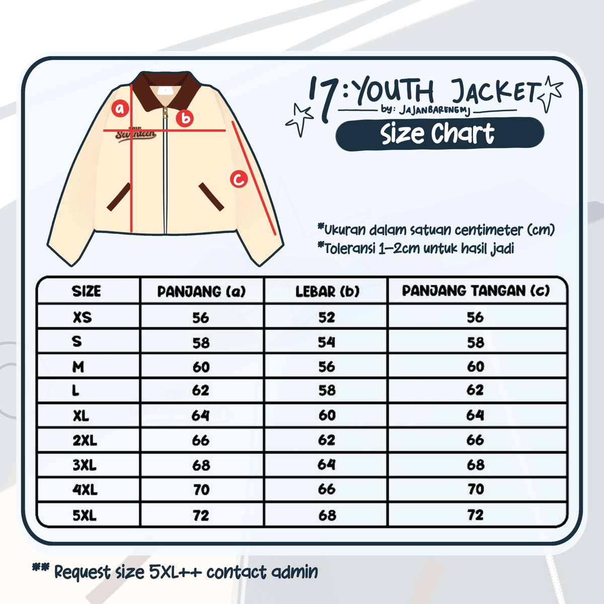 wts lfb

[PH GO] SEVENTEEN FANMADE MERCH - 17:YOUTH JACKET by <a href="/jajanbarengmj/">fanmade goods</a> 🇮🇩

₱1,150 +isf &amp; lsf
- CARAT VERSION (cream) 
- SEVENTEEN VERSION (navy) 
- XS - 5XL+
DOP: NOVEMBER 10
FETA: 4-7 daysa
Production period: 5-6 weeks

Order form: forms.gle/9Y14v4E1wYP1cG…