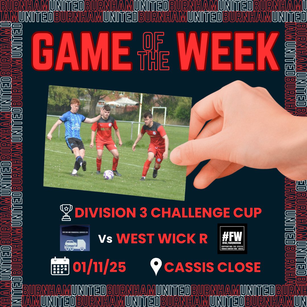 BurnhamUnited's tweet photo. GOTW: This week’s featured match sees the 🅰️’s up against table toppers @WickWest 🌟

Part of our home Cup double header, it’s a 2pm kick off with bar open all day 🍻

#Seasiders | #FW | WJR Car &amp; Commercial Services https://t.co/yxQp1mBJj1