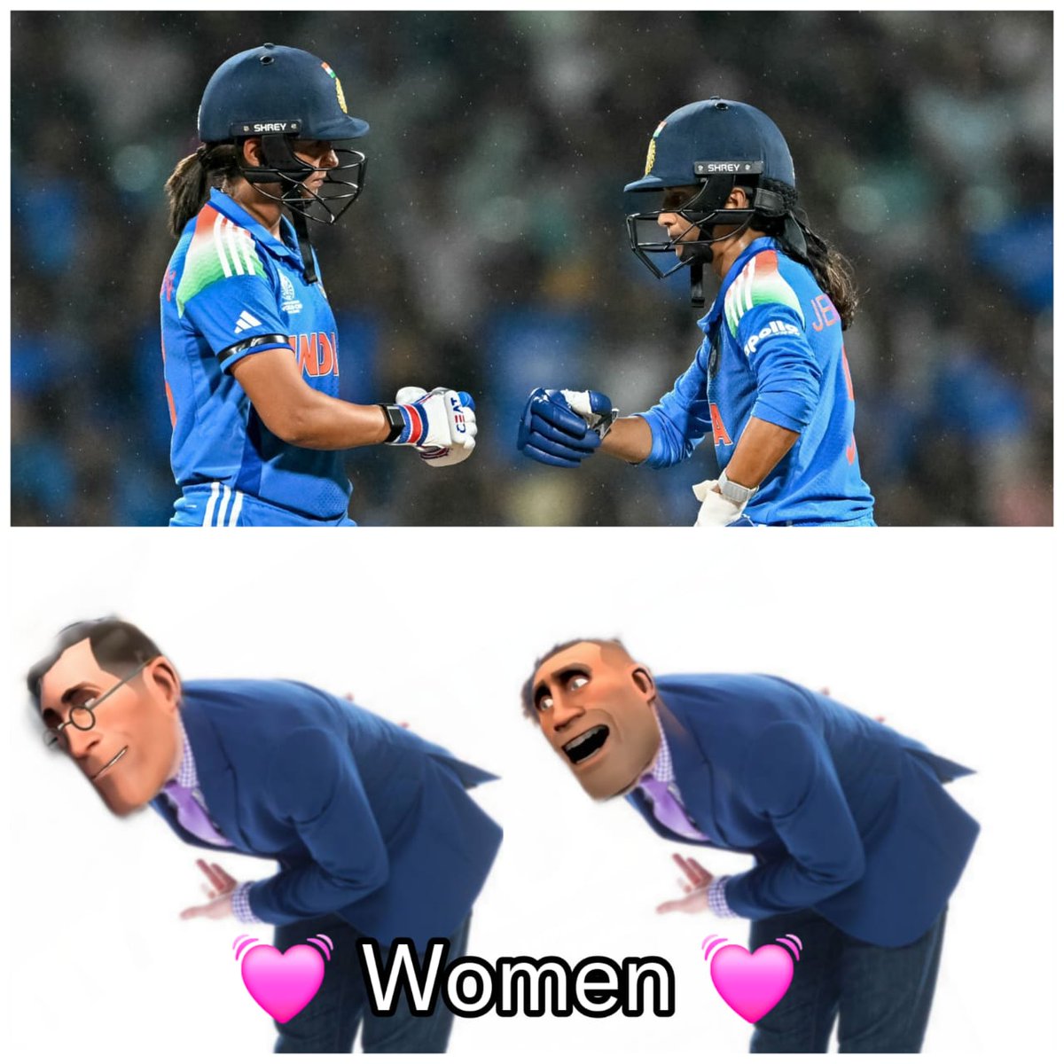 sagarcasm's tweet image. Indian men watching Harmanpreet Kaur and Jemimah Rodrigues