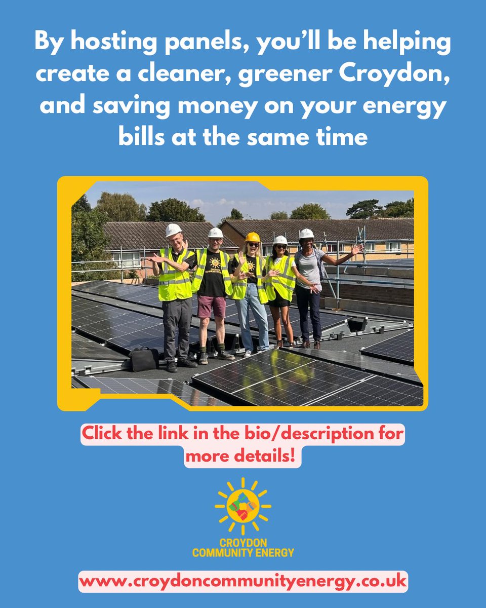We are looking for local buildings to join our growing network of community solar projects. By hosting panels, you’ll be helping create a cleaner, greener Croydon — and saving money on your energy bills at the same time.

croydoncommunityenergy.co.uk/solar-enquiry