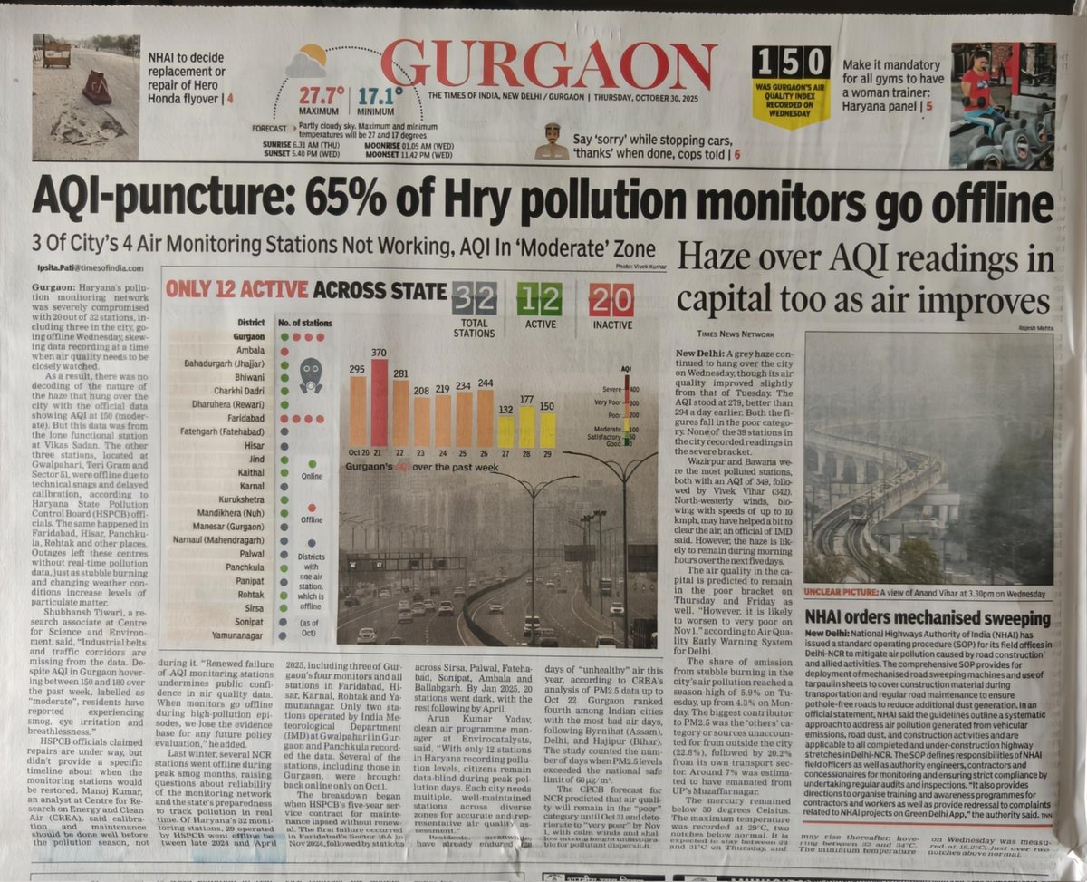 cleanAirBharat's tweet image. What a thermometer reading is to a patient&apos;s treatment plan, air quality monitoring stations are to CAQM and PMO for pollution abatement plans. If hospital negligence on maintaining ‘diagnostic tools’ warrants a charge sheet, why not for pollution boards and #ministers over…