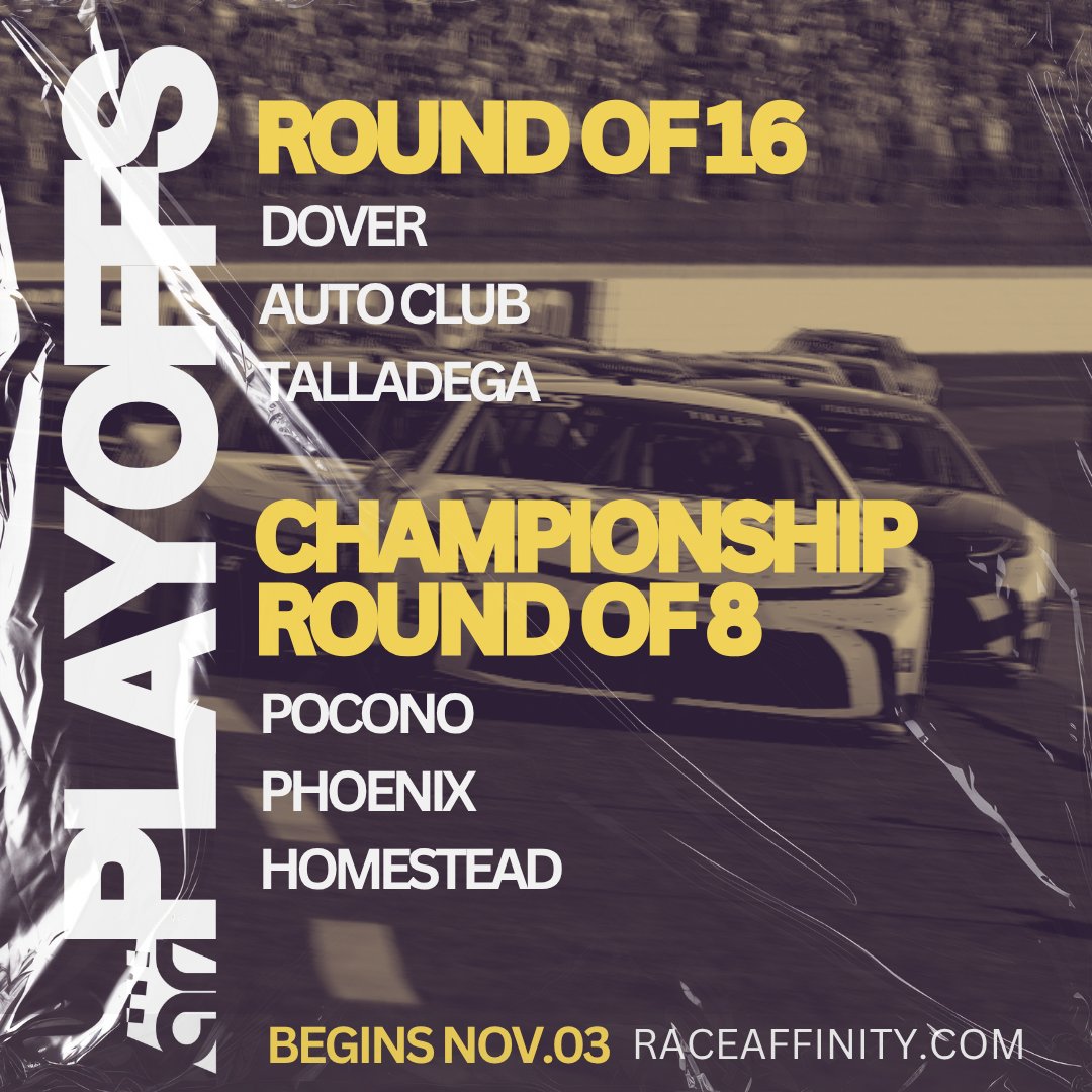 raceaffinity's tweet image. THE CHASE IS ON!

AFFINITY RACING SERIES PLAYOFFS BEGIN NOV. 3 WITH CUP SERIES RACING FROM DOVER.

MON 830E/530P 📺raceaffinity.com