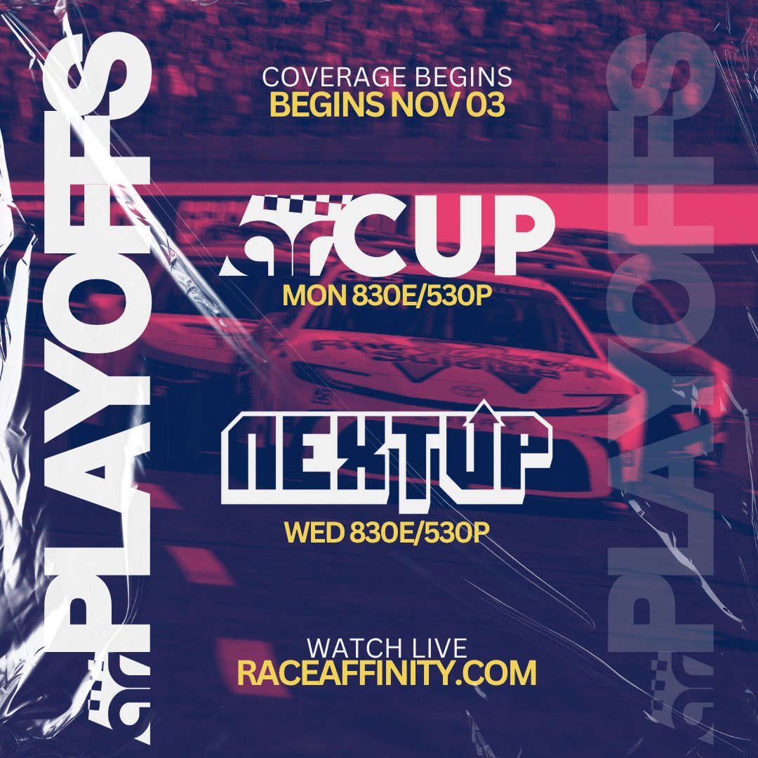 raceaffinity's tweet image. THE CHASE IS ON!

AFFINITY RACING SERIES PLAYOFFS BEGIN NOV. 3 WITH CUP SERIES RACING FROM DOVER.

MON 830E/530P 📺raceaffinity.com