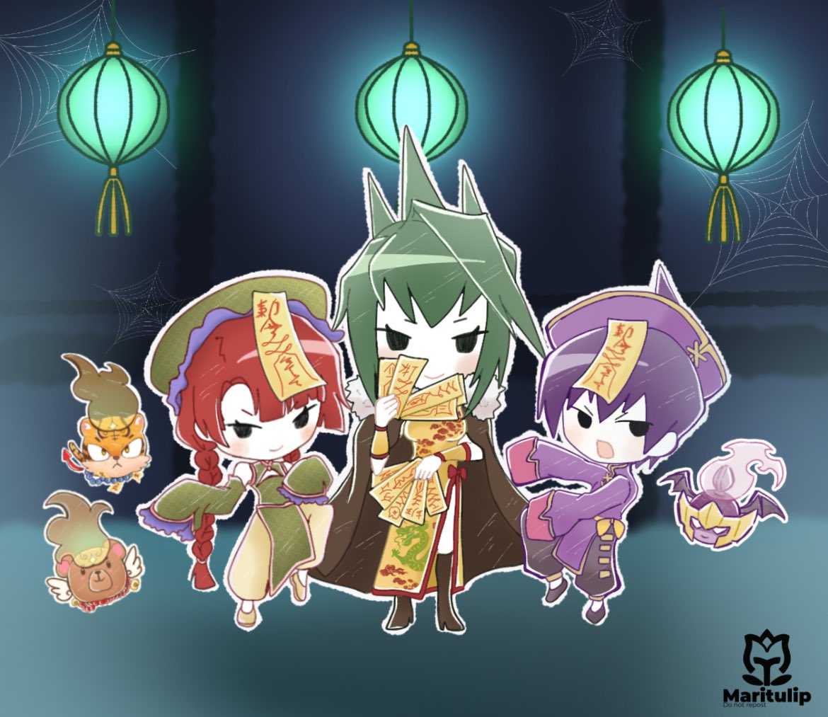 maritulipart's tweet photo. Halloween illustrations I did in 2023 and 2024.
Ren and Meiling as Jiangshi with their daoshi, Jun! 🧡🎃👻
#shamankingoc #taoren #taojun #hanmeiling #ocxcanon https://t.co/T5g9jBTH9M