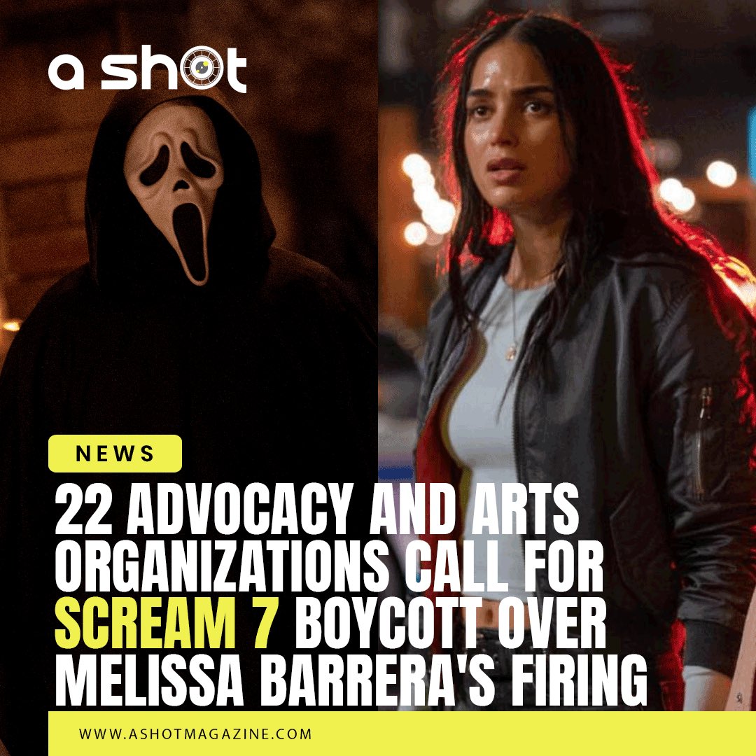 ashotmagazine's tweet image. Over 20 advocacy and arts organizations call on audiences to “Boycott Scream 7” over the firing of Melissa Barrera for speaking out against Israel’s genocide in Gaza.

Barrera was dropped by Spyglass Media Group for comments they deemed "hateful" and "antisemitic". Since then,…
