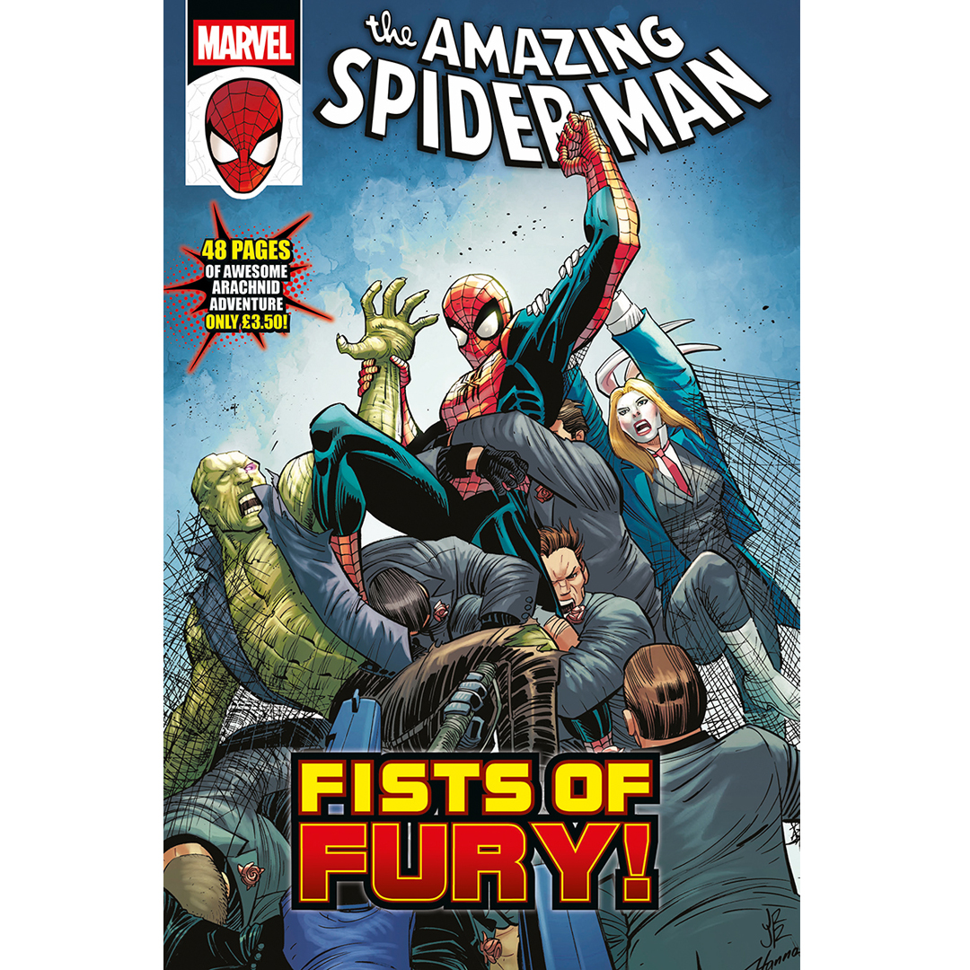 The Amazing Spider-Man #61 is out today! bit.ly/3Jd70JH
Spider-Man still has to fight a whole well-armed gang to save dozens of innocent New Yorkers. With his spider-powers, he can probably take ten or fifteen of them, right? What if there’s thirty of them?!