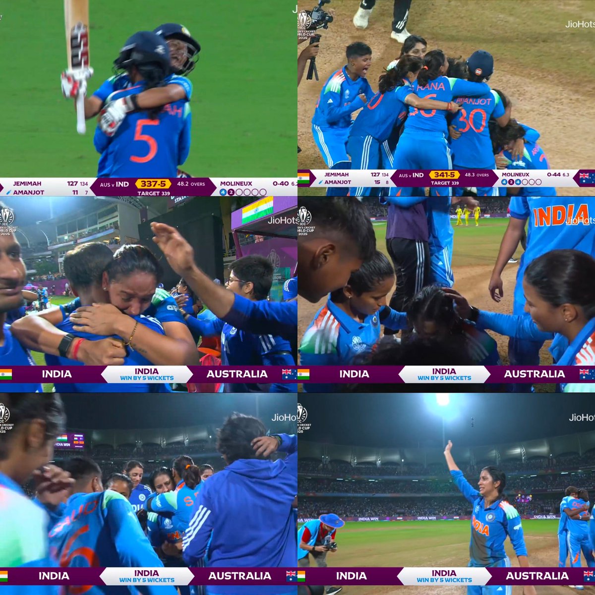 SimmaMaths's tweet image. THRILLING WIN FOR INDIA WOMEN! 🇮🇳🔥

What a heart-stopping semifinal! India edged out Australia in a nail-biter, thanks to brilliant knocks from Jemimah Rodrigues and Harmanpreet Kaur. India marches into the finals!
Real warriors. Congrats 👏👏