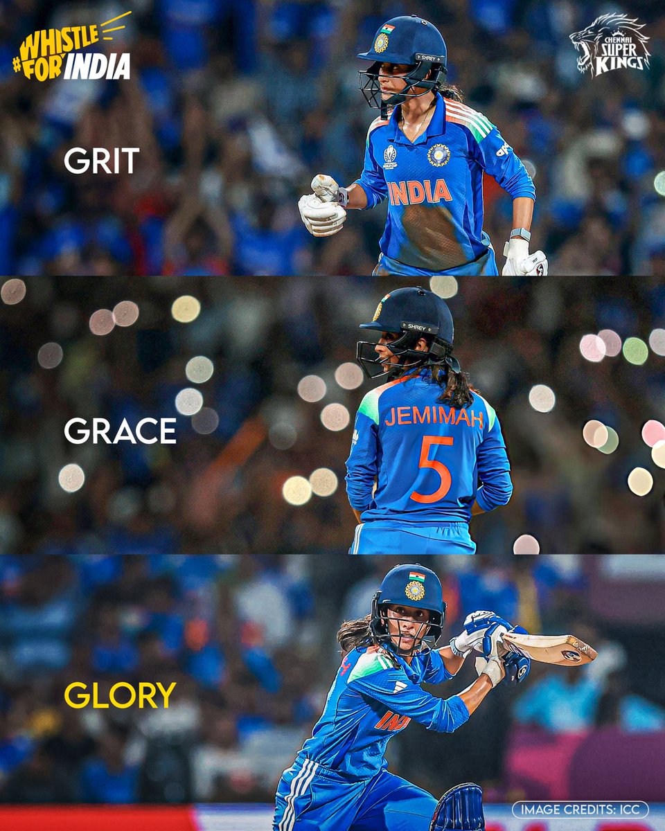 ChennaiIPL's tweet image. She rose where dreams were trembling still,
With fire that no storm could kill.
A century carved in courage,
Jemimah, this will be spoken for ages! 🇮🇳

#WhistleForIndia #CWC25