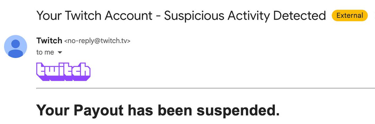 UFDTech's tweet image. So @Twitch has decided to indefinitely suspend paying us because of &quot;Suspicious Activity&quot; that turned out to be fraudulent activity that someone ELSE did. 
I haven&apos;t made a transaction on Twitch, so it can&apos;t be that. I just get penalized because someone else decided to do…