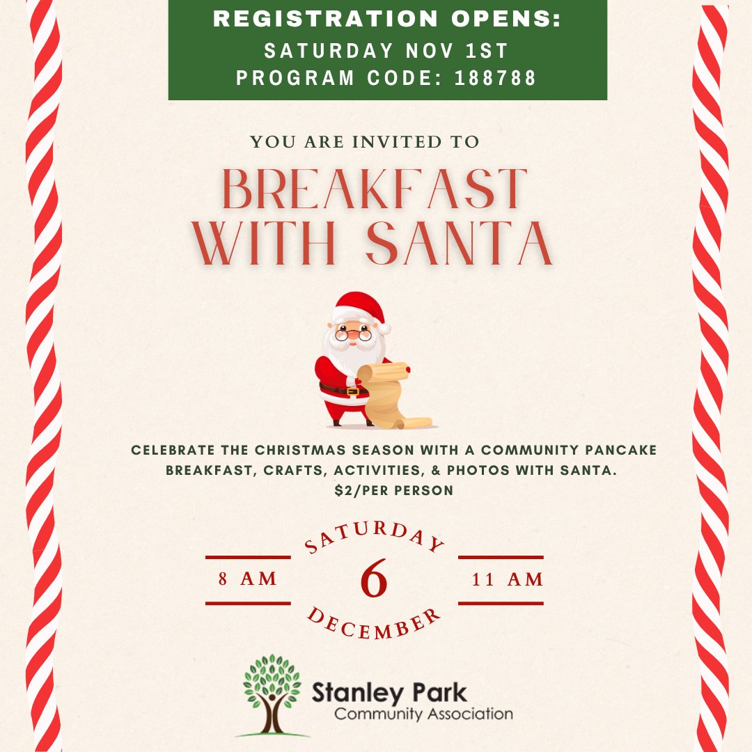 MARK YOUR CALENDAR! Registration opens on Sat (Nov 1st) for our always popular Santa Breakfast.  We are always looking for volunteers for this event. Please reach out to us if you can help us on Dec 6th: spcakitchener.ca/openings