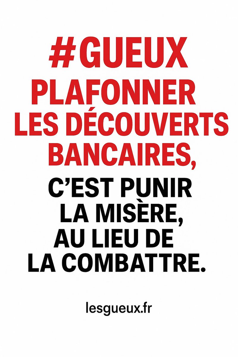 lesGueuxZFE's tweet photo. 💸 Plafonner les découverts bancaires, c’est punir la misère au lieu de la combattre.

Pendant que l’État vit à crédit, on tape toujours sur les mêmes !

les #Gueux répondent : non.

👉 Notre position claire :

🔗 https://t.co/Ab6HcyNG47 https://t.co/3iDnJEq1PT