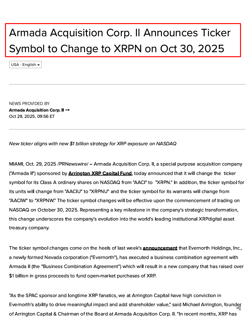 🚨BIG: Ripple-backed Evernorth Holdings has officially debuted on Nasdaq  under the ticker $XRPN after raising over $1 billion to purchase $XRP.