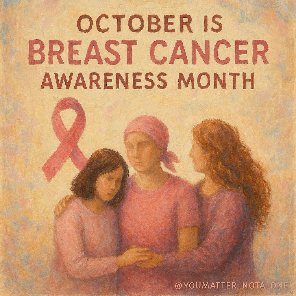 October is #BreastCancerAwarenessMonth 

Early detection saves lives — but compassion, community, and emotional support help survivors thrive. 💗

At You Matter-Not Alone, we honor the warriors, survivors, and families whose lives have been touched by breast cancer.