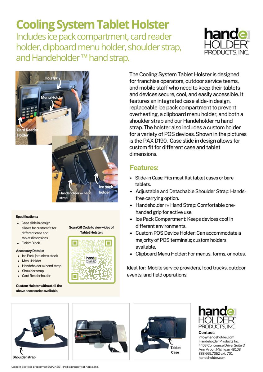 Our team had a fun time creating a custom solution for a Chick-fil-A 🐔 in North Carolina. Their tablets were overheating during operations outdoors, causing slowdowns, so we built the Cooling System Tablet Holster to fix it.

Contact us to learn more!