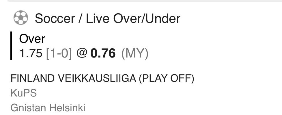 TipsAccurate's tweet image. ⚽️ Live AI Signal — Finland Playoff
KuPS vs Gnistan Helsinki
🎯 Over 1.75 Goals (Current 1–0)

AI model flags rising offensive tempo + strong second-half push.
Let’s cash again 🔥

#ABTFootballPredictions #LiveBet #InPlayTips