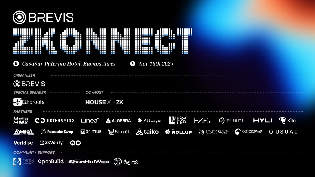 KriptoBach's tweet image. gBrevis
ZK is going mainstream at #EFDevcon 👀

Excited for ZKONNECT, where builders take ZK from theory to real-world scale zkVMs, zkML, ZK Data Coprocessors, zkTLS and more.

Proud to see the ecosystem uniting under one roof.
Big things ahead for verifiable compute. 🔥…