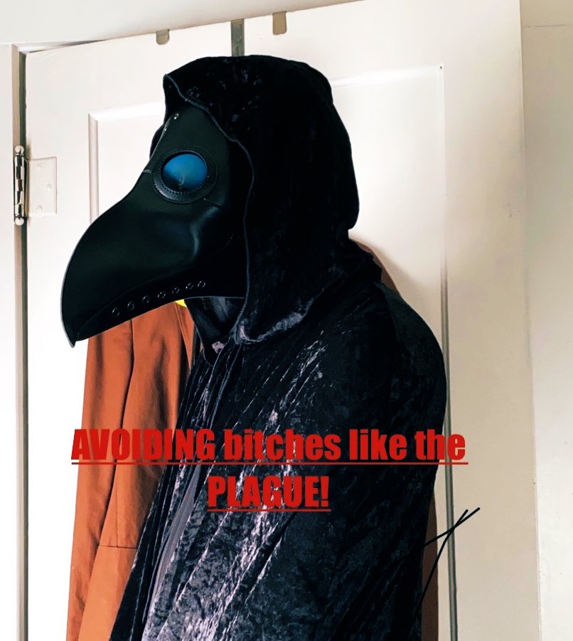 Gem_N_Eye_Radio's tweet photo. AVOIDING bitches like the PLAGUE !!!! 

😷 😷🎭👺🎭👺😷😷

#HALLOWEEN #BlackDeath #BubonicPlague #MaskOn 

#ProfilePic https://t.co/wgZgoEneS5