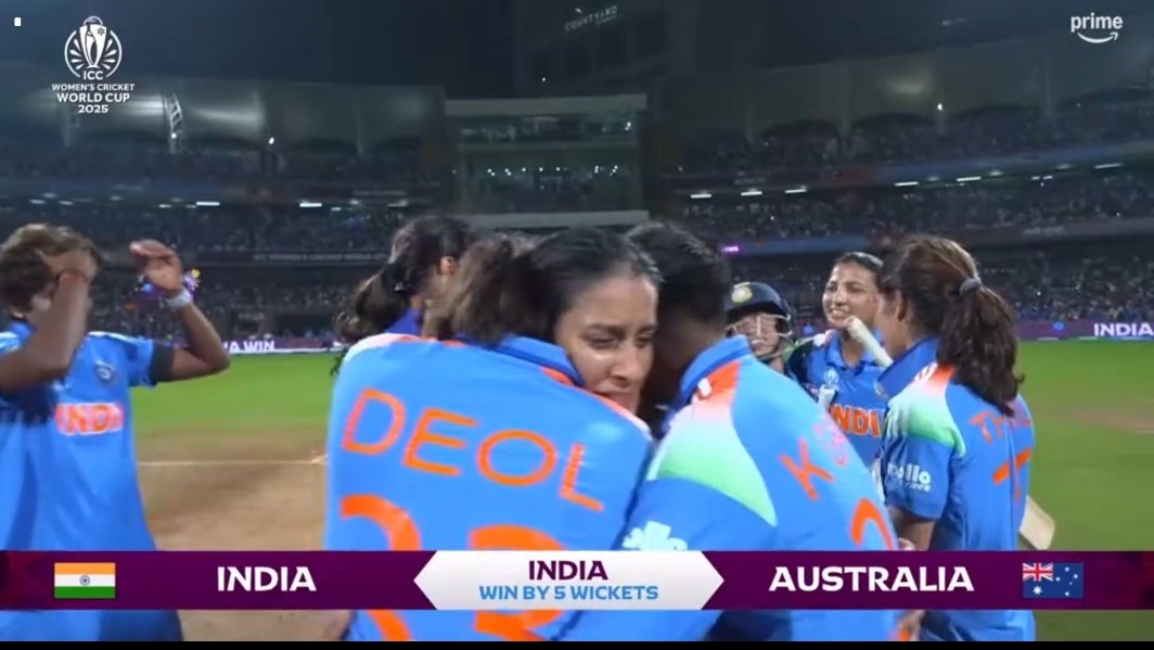 India 🇮🇳 defeats Australia 🇦🇺 in a thrilling contest!
One of the finest batting chases 

Exceptional knock by Jemimah Rodrigues — truly the best of her career!

On to the finals — all the best, Team India! 🇮🇳🔥

#INDWvsAUSW #WomensWorldCup2025
