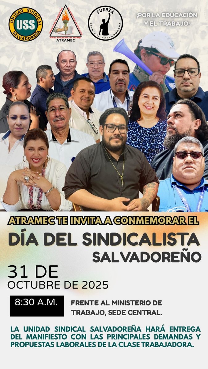 Este 31 de octubre, a las 8:30 a.m. frente al Ministerio de Trabajo sede central nos sumaremos a las demás organizaciones aglutinadas en la <a href="/UnidadSindical_/">Unidad Sindical Oficial</a> para conmemorar el día del sindicalista salvadoreño, haremos entrega del manifiesto que contiene las demandas y propuestas