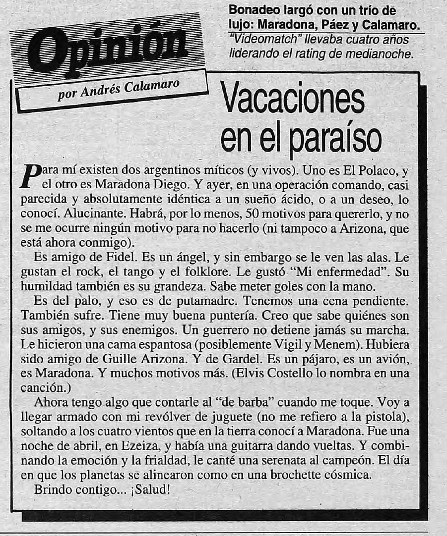 Escrito de AC tras conocer a Maradona por primera vez.

📰 Página 12, miércoles 20 de abril de 1994.