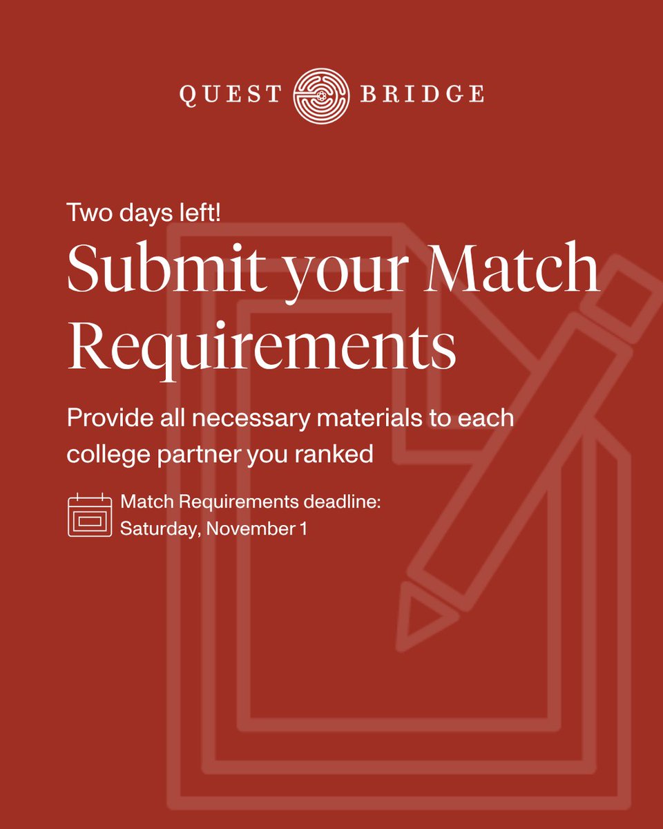 QuestBridge's tweet image. 🏫 National College Match Finalists: November 1 is the Match Requirements deadline. Make sure to submit all necessary materials to each college partner you ranked.