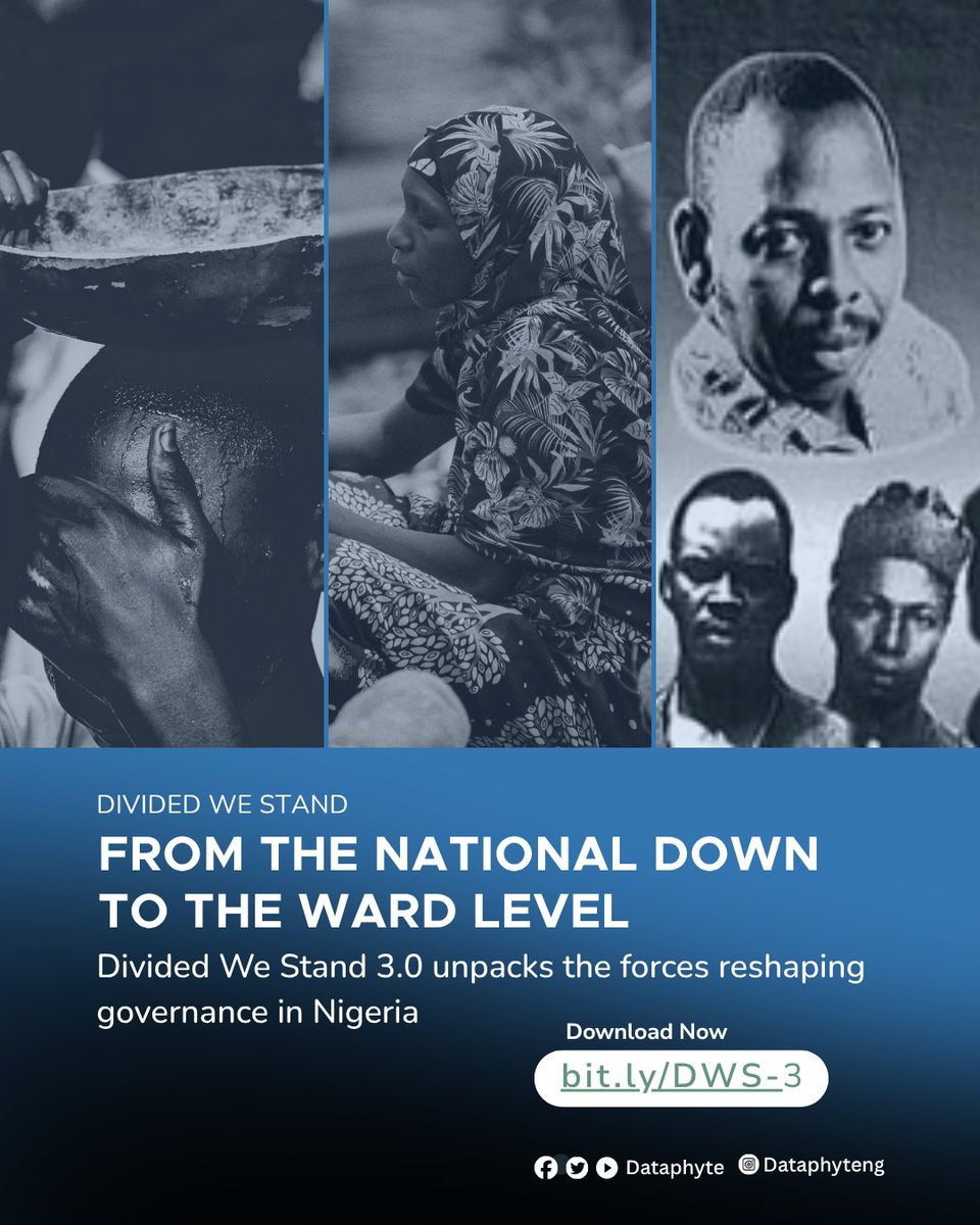 Dataphyte's tweet image. From the national down to the ward level, Divided We Stand 3.0 unpacks the forces reshaping governance in Nigeria:

— Rising insecurity and its deep structural roots
— The South-South’s unfinished struggle for environmental justice
— Off-cycle elections in Ekiti and Osun ahead of…