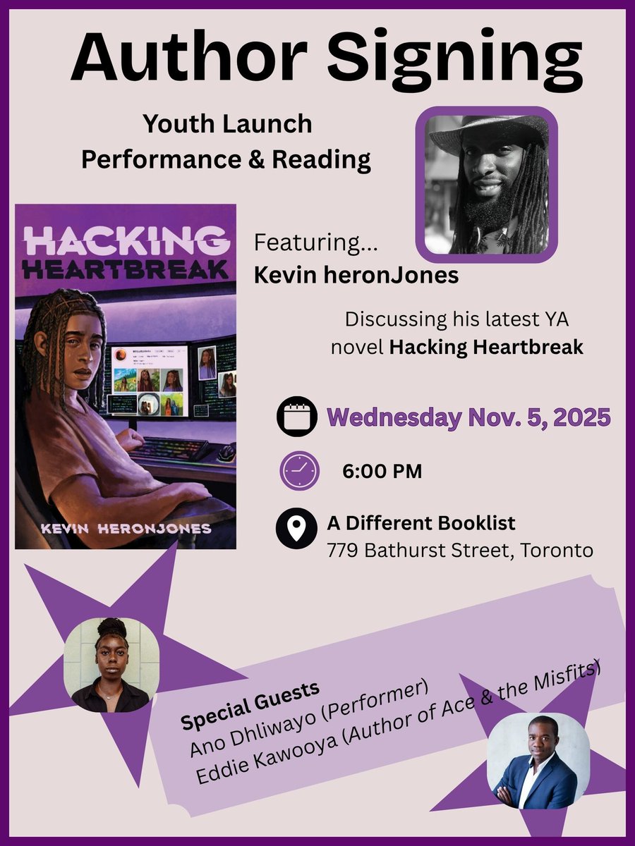 Join us this coming Wednesday November 5th at A Different Booklist for the Youth Launch and Author reading for my latest novel, HACKING HEARTBREAK 

Early start * 6 PM *

Reading and Poetry by Kevin heronJones

#storytelling #literature #diversereads #youngadult