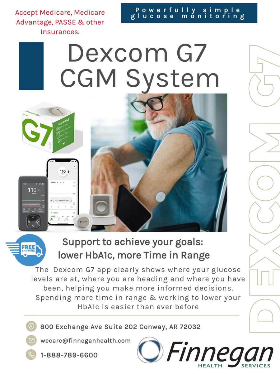 FinneganHealth's tweet image. Track your glucose easily with the #DexcomG7 #CGM System, helping you stay in range &amp;amp; lower your #HbA1c!

✅ Accepted by Medicare, Medicare Advantage, PASSE &amp;amp; more
🚚 Free Shipping
📞 1-888-789-6600
💻 wecare@finneganhealth.com

#DiabetesCare  #GlucoseMonitoring #diabetes