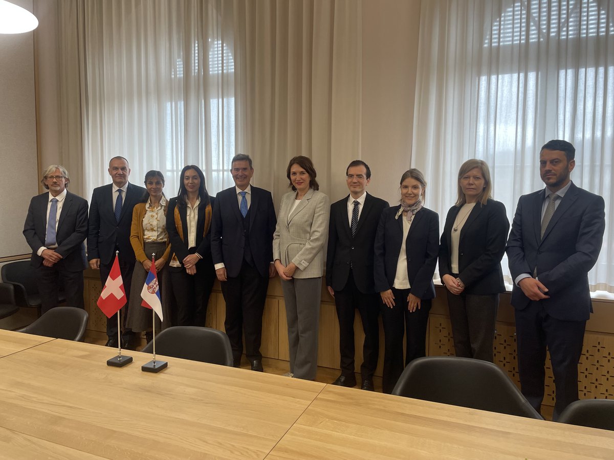 Today, in Berne, honoured to welcome the Serbian delegation, lead by Acting Assistant Minister for Bilateral Cooperation Tamara Rastovac Siamašvili, for our political consultations🇨🇭🇷🇸. Substantial discussions on bilateral, regional, multilateral issues, in a cordial atmosphere.