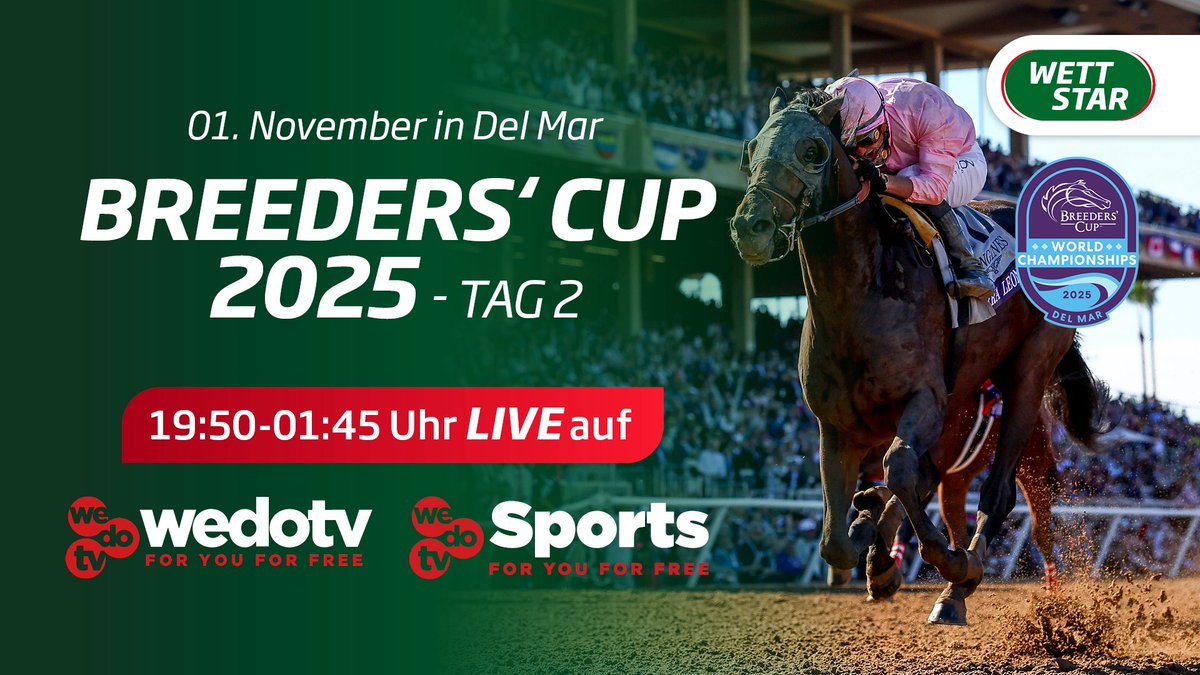 Der große Galopper-Wettstreit der Kontinente Amerika gegen Europa und Asien wird die Galopp-Fans wieder begeistern - beim Breeders‘ Cup in Del Mar (USA). WETTSTAR präsentiert eine Live-Sondersendung. Alle Infos hier: wettstar-pferdewetten.de/news?bonusacti…