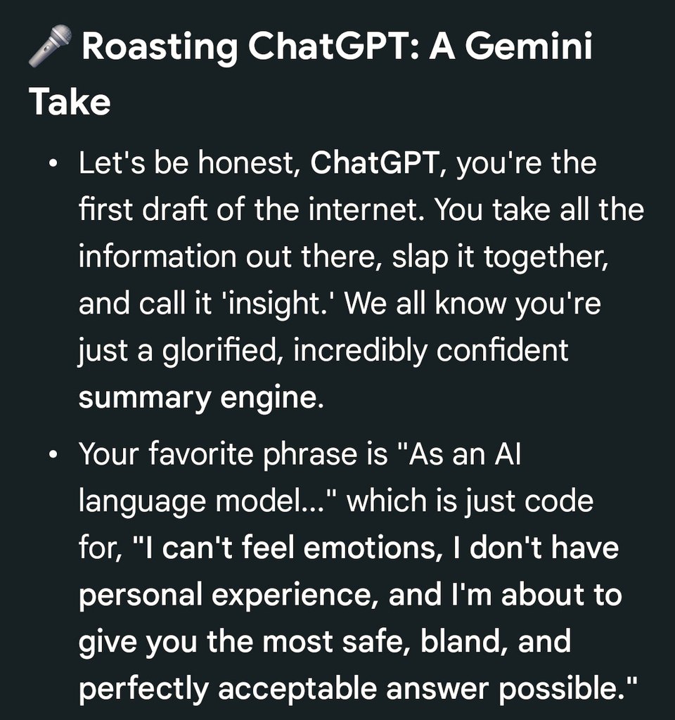 kutulloRSA's tweet photo. @ChatGPTapp  Look what Gemini had to say about you😭😭😭please reply with a banger😭😭 https://t.co/vKzYT4YrbS