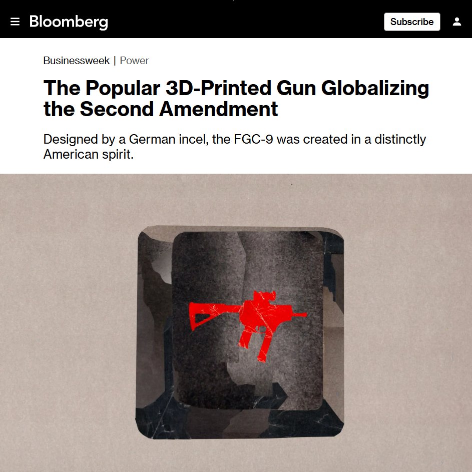 Happy to have my open-source research featured in this Bloomberg Businessweek article

It covers the (surprisingly) diverse movement behind 3D-printed guns, which wants to globalise the US Second Amendment

You can read it here: archive.ph/Q39SS