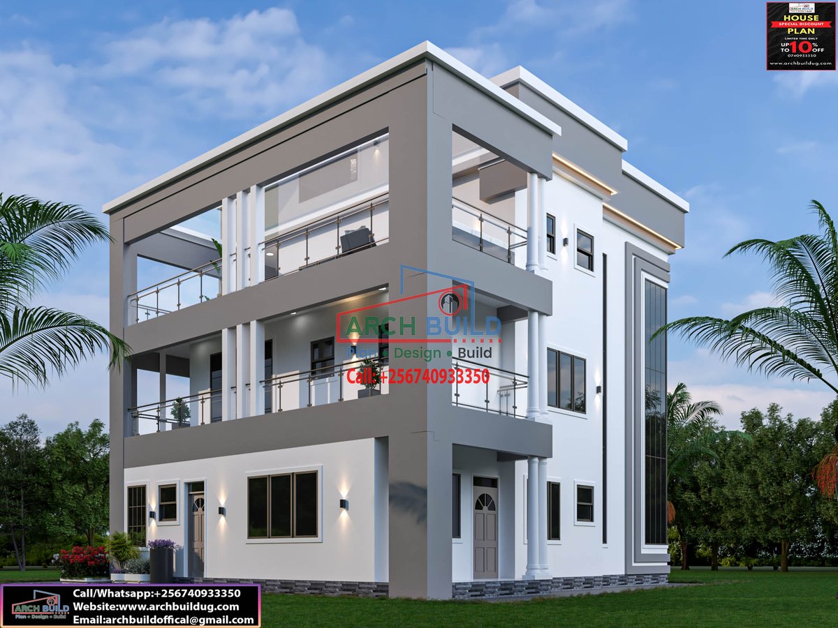 5–Bedroom modern home designed to fit on a plot of 100*100 ft   
GROUND FLOOR   
• Sitting room   
• Outdoor lounge   
• Indoor dining   
• Outdoor dining   
• Open kitchen   
• Breakfast dining   
• Pantry   
• Laundry   
• Kitchen veranda   
• Visitors’ bedroom