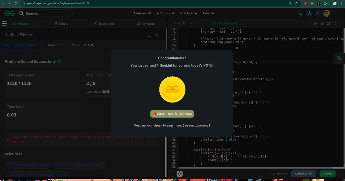 whyamihim's tweet image. Day - 339
Problem - Replace O's with X's
#gfg #geekstreak2025 #1000daysofcode