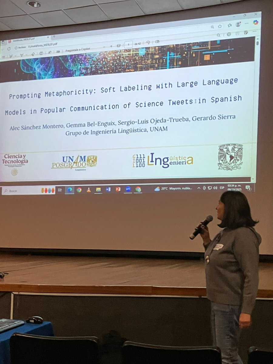 Te compartimos algunas #Postales de la presencia del #GIL en el MexLEF dónde se presentaron los resultados de 4 tareas propuestas bajo el marco del IberLEF. Agradecemos a los organizadores la invitación. 📷📷

#unam #lingüísticacomputacional