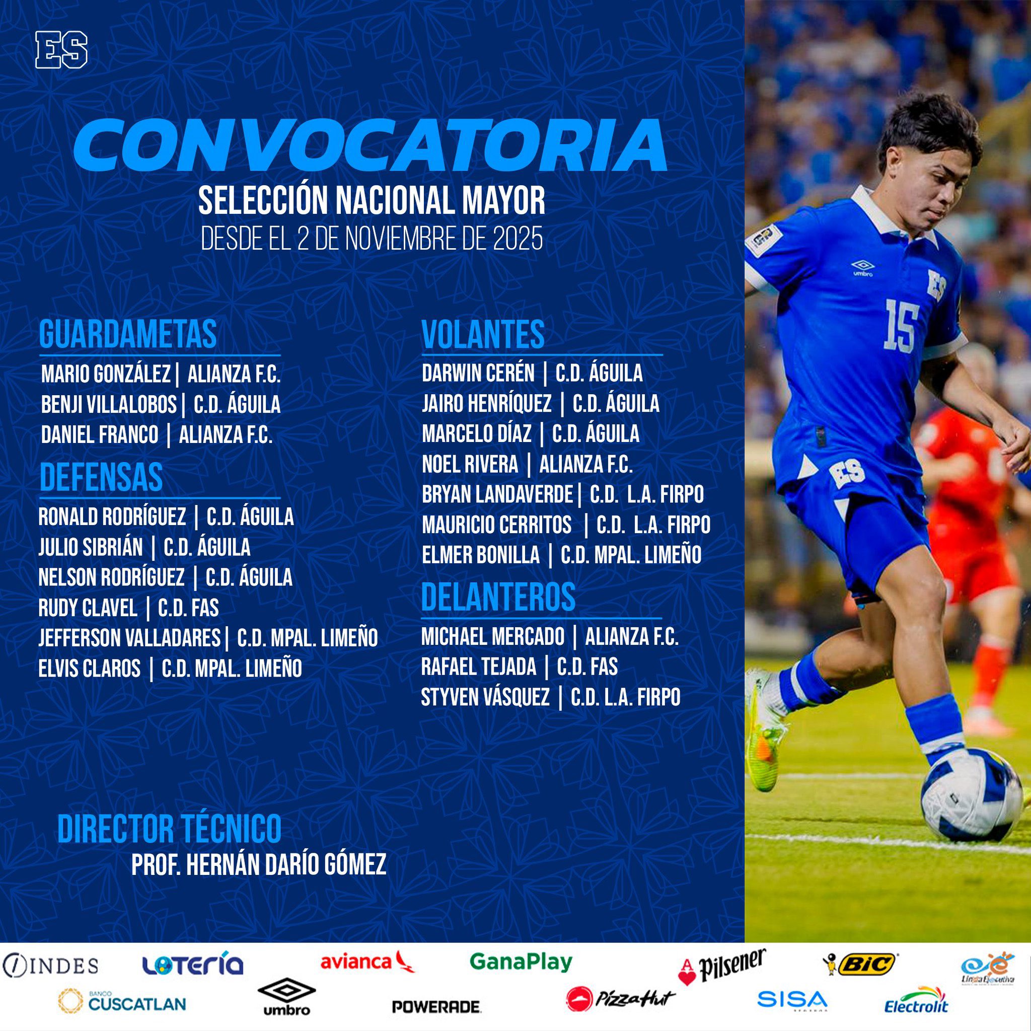 La convocatoria de Hernán Darío Gómez en El Salvador para Eliminatorias al Mundial 2026.