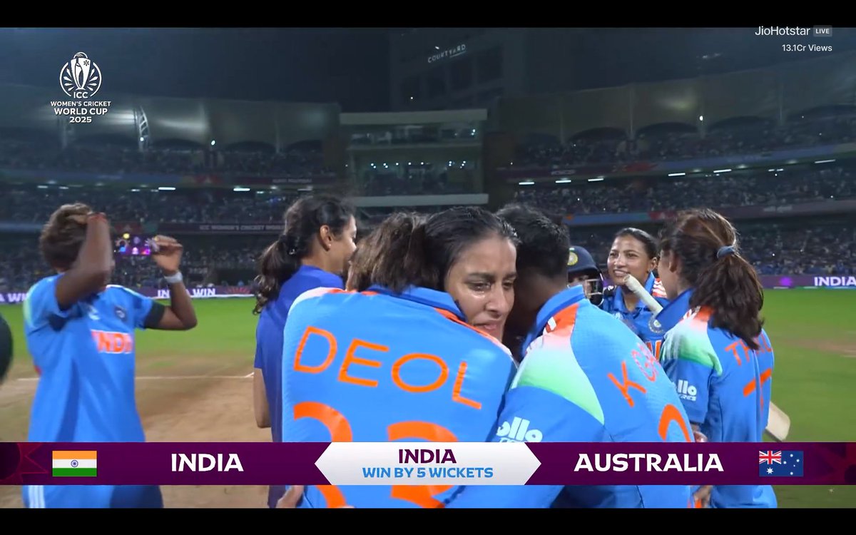 They believed. They fought. They conquered. 🇮🇳💙

India beat Australia to book their spot in the #WomensWorldCup2025 Final!
<a href="/JemiRodrigues/">Jemimah Rodrigues</a>
🫶🙌 Tears, joy &amp; pure passion - this team deserves every bit of it! 🙌

#INDWvsAUSW <a href="/JemiRodrigues/">Jemimah Rodrigues</a> <a href="/ImHarmanpreet/">Harmanpreet Kaur</a>  🫶🙌❤️<a href="/cricbuzz/">Cricbuzz</a>