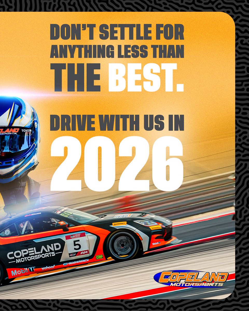 Think you have what it takes? 🏆

With multiple championships and the winningest record in GR Cup history, our team knows what it takes to be on top.

We’re looking for drivers ready to fight and win in 2026!

#CopelandMotorsports / #GRC86 / #GRCup / #OfficialGRCup / #TGRNA
