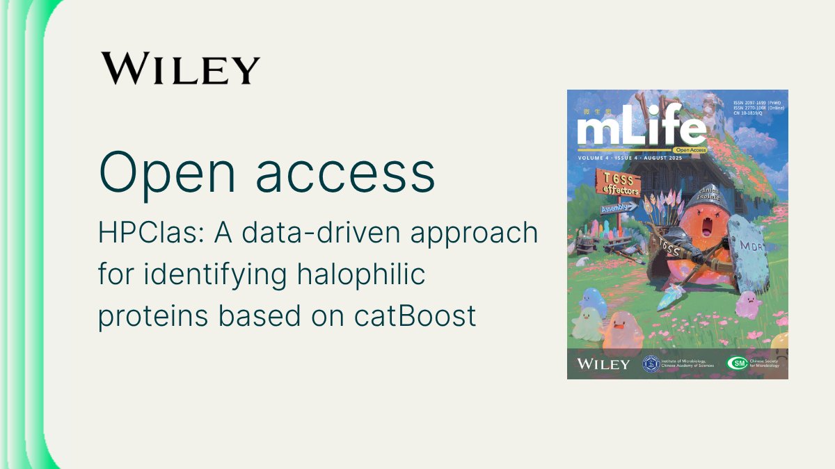 WileyLifeSci's tweet image. Discover HPClas: a powerful machine learning tool for identifying halophilic proteins with 84.5% accuracy. Unlock new possibilities in bioenergy, pharma &amp;amp; environmental science.

Read the full study in mLife (@journal_mlife)! ow.ly/Jgwu50XkwFX

 #Bioinformatics