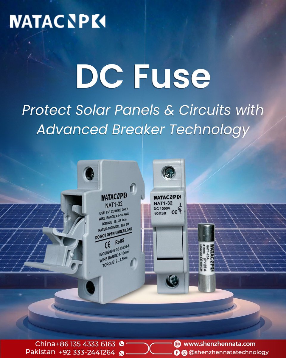 ShenzhenNata's tweet image. 𝐋𝐞𝐭 𝐭𝐡𝐞 𝐬𝐮𝐧 𝐬𝐩𝐚𝐫𝐤 𝐲𝐨𝐮𝐫 𝐞𝐧𝐞𝐫𝐠𝐲, 𝐧𝐨𝐭 𝐲𝐨𝐮𝐫 𝐟𝐮𝐬𝐞 𝐛𝐨𝐱. ☀️
Protect your solar system with reliable 𝐃𝐂 𝐟𝐮𝐬𝐞𝐬 from 𝐒𝐡𝐞𝐧𝐳𝐡𝐞𝐧 𝐍𝐚𝐭𝐚 𝐓𝐞𝐜𝐡𝐧𝐨𝐥𝐨𝐠𝐲. 
🌐 Shenzhennata.com
.
#ShenzhenNataTechnology #DCFuse #SolarProtection