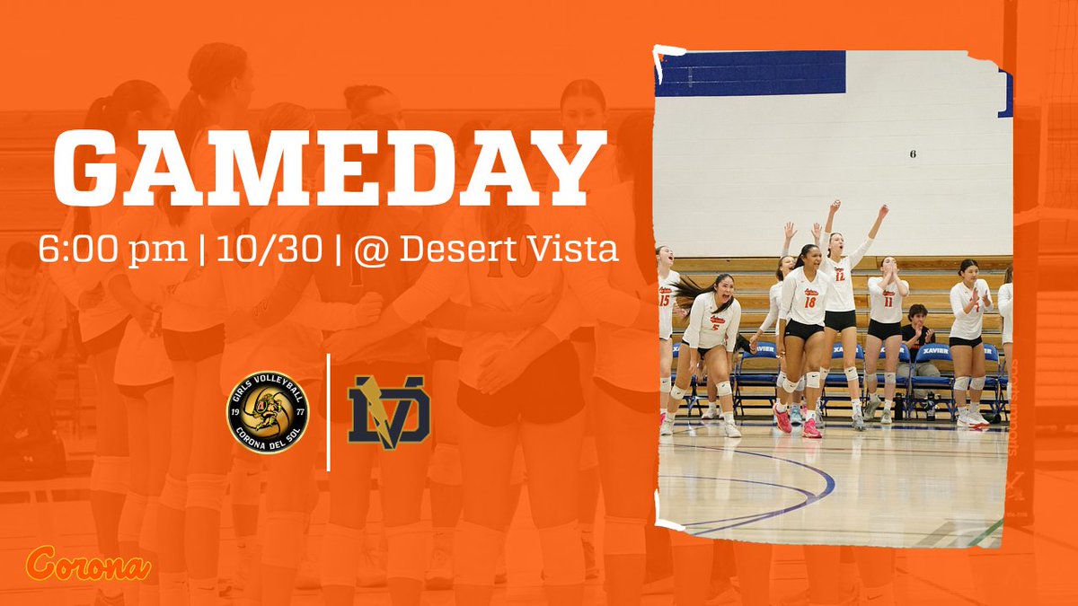 CoronaDelSolVB's tweet image. Last game of the regular season!
AZTECS @ DV 
⏰ Thursday 10/30 
🏠 Desert Vista
🏐 Varsity @ 6:00 PM
🎟️ gofan.co
See you there as we take on the lightning bolts! 
Jv-B @ 4pm | Jv-A @ 5pm | Varsity @ 6pm
#letsgoaztecs #bleedorange #aztecvball