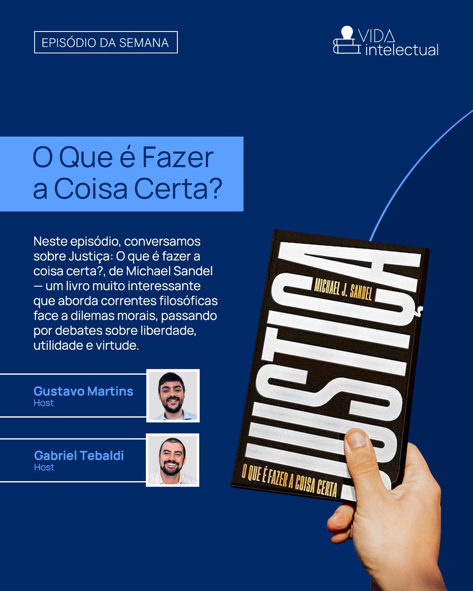 brmpodcast's tweet photo. Neste episódio do Vida Intelectual, conversamos sobre Justiça: O que é fazer a coisa certa?, um livro muito interessante que aborda correntes filosóficas, passando por debates sobre liberdade, utilidade e virtude

Youtube:
https://t.co/IDfOFcpEjy

Spotify:
https://t.co/1DQPevy8gF https://t.co/PboiNFHLQd