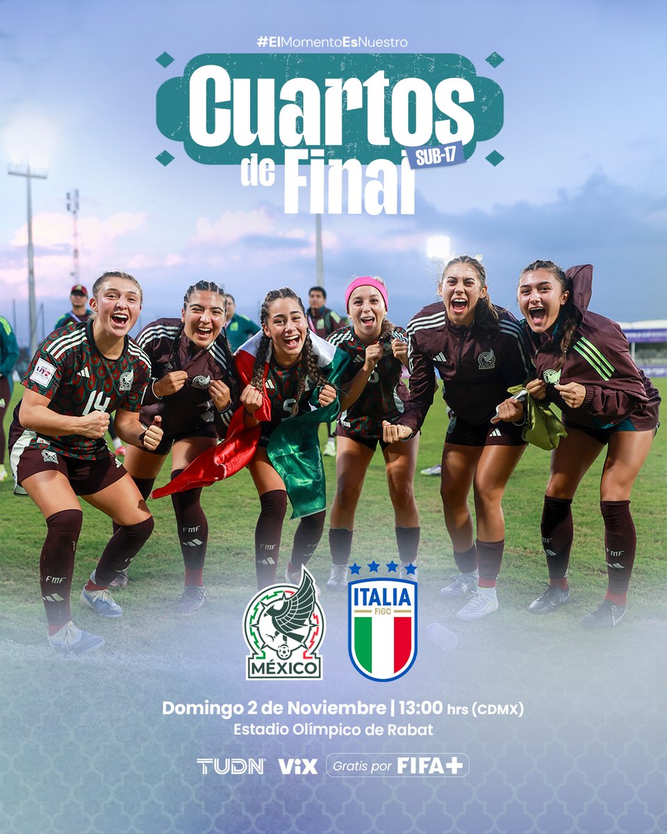#Sub17 ¡RIVAL CONFIRMADO! 🇲🇽⚔️🇮🇹

Todo listo para enfrentar a Italia en Cuartos de Final. ¡Vamos!😮‍💨🔥

#ElMomentoEsNuestro