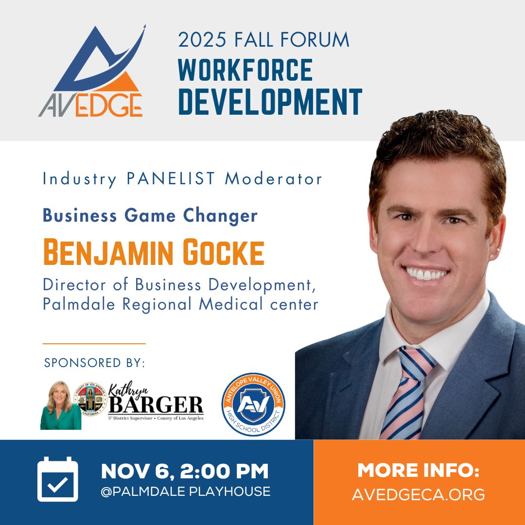 We are pleased to announce that Ben Gocke will serve as the Moderator for the Industry Panel at the 2025 Fall Forum. Secure your spot today to the Fall Forum, made possible in collaboration with the cities of Lancaster and Palmdale! Get tickets below!
tinyurl.com/yvrhmr9h