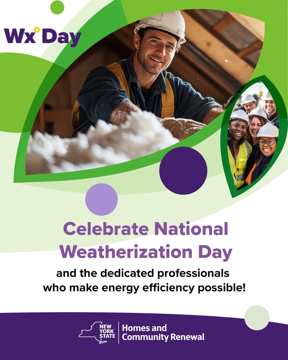 NYSHCR's tweet image. Celebrating National #WeatherizationDay and the dedicated professionals who make energy efficiency possible. From auditors to installers, these skilled workers create comfort and savings across New York State. #WxDayOct30 #WeatherizationWorks