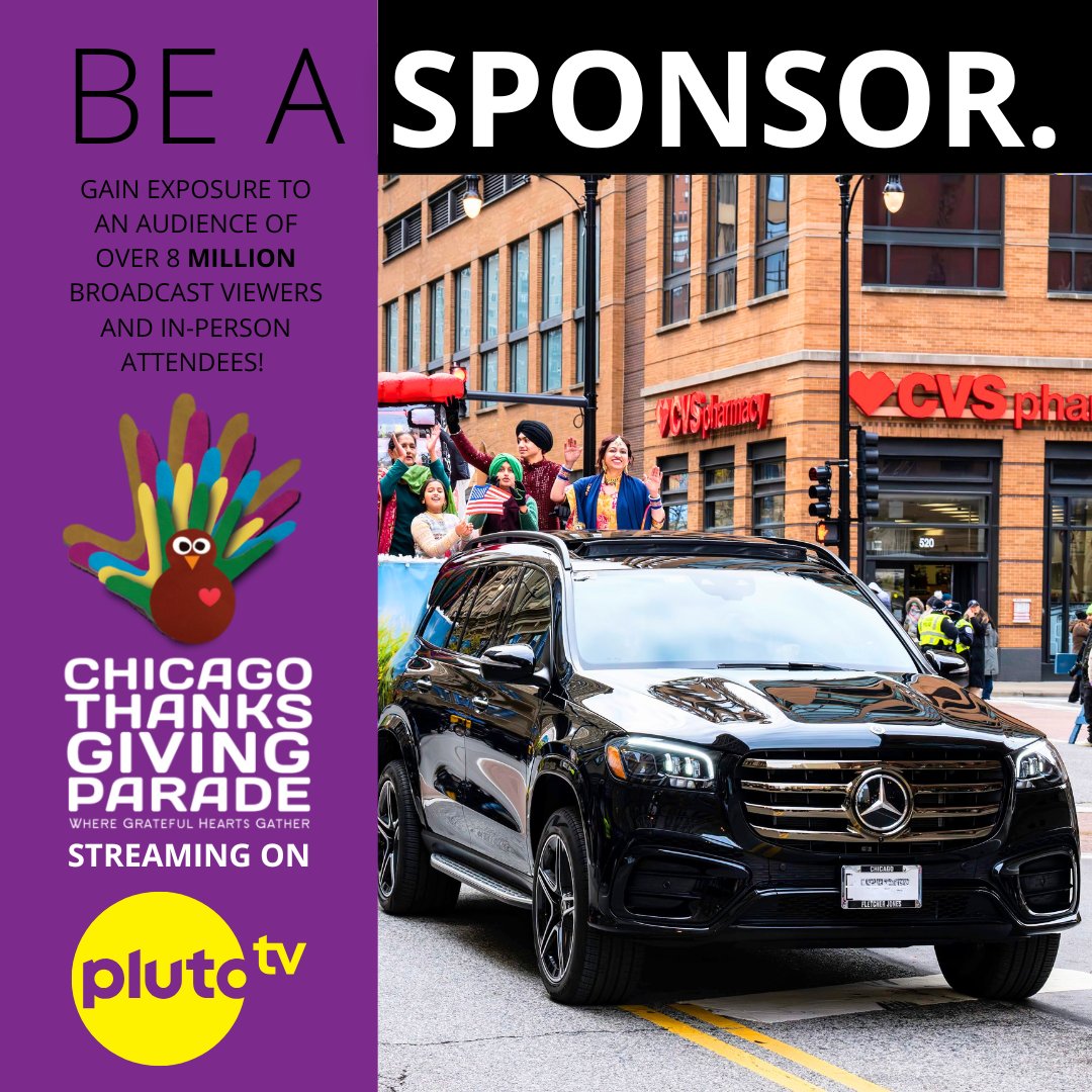 Drive your brand into the hearts of millions this Thanksgiving! 🚗💫
The Chicago Thanksgiving Parade, airing nationwide on <a href="/PlutoTV/">Pluto TV</a>, offers sponsors massive exposure and unforgettable impact.
🎉 Learn more: hubs.li/Q03QlYw10

#ChicagoThanksgivingParade