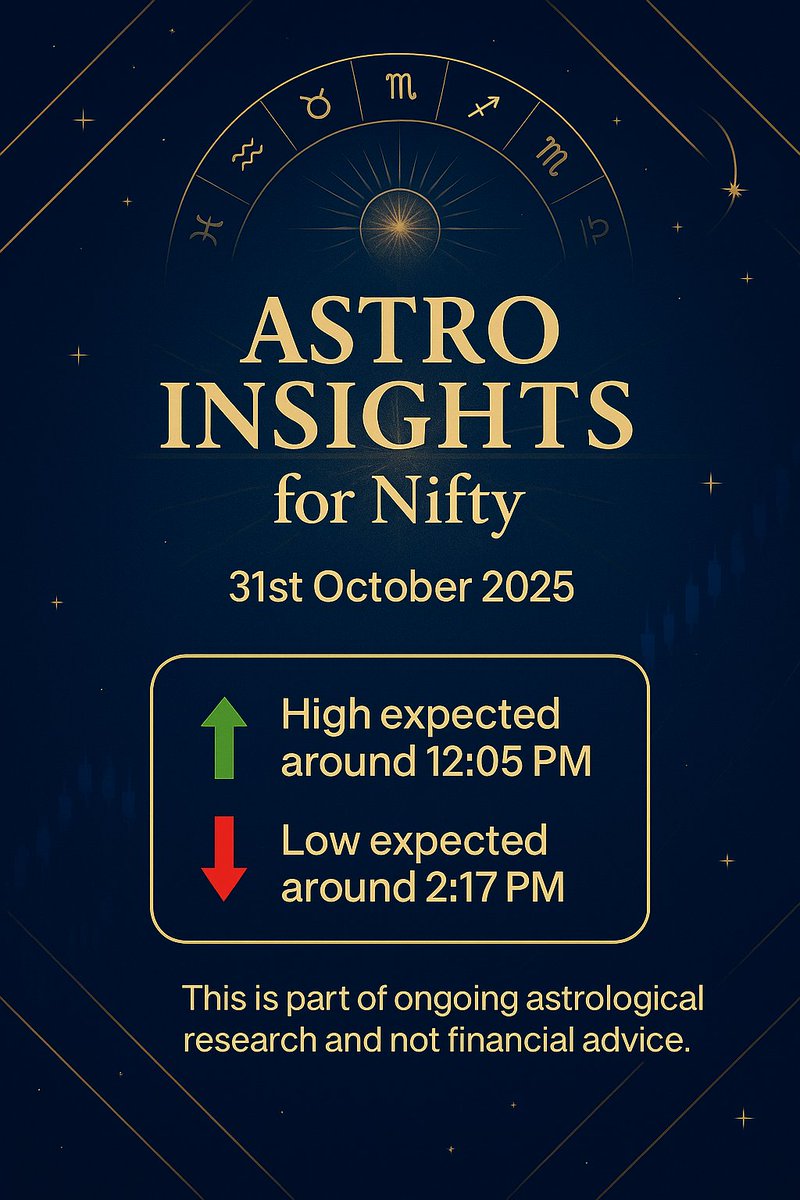 NiftyOracleAS's tweet image. Astro Insights for #Nifty – 31st October 2025        

Disclaimer: This is not financial advice.  Please consult a SEBI-registered advisor before making any trading decisions.  

#Nifty50 #VedicAstrology #Astrology #NiftyOptions #Trading #NSE #BSE #StockMarket #Astro