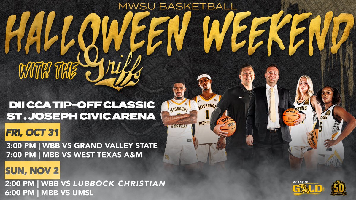 Treats await this weekend at Civic Arena 🎃

<a href="/GriffonWBB/">Griffon WBB 🏀</a> + <a href="/MWSUMBB/">Griffon Hoops</a> open a new season and era this weekend in the <a href="/d2cca/">Division II CCA</a> Tip-off Classic in St. Joseph. The Griffons play on Friday and Sunday.

📰 - bit.ly/3LAheo0

#BlackisGold🔔| #FightOn50