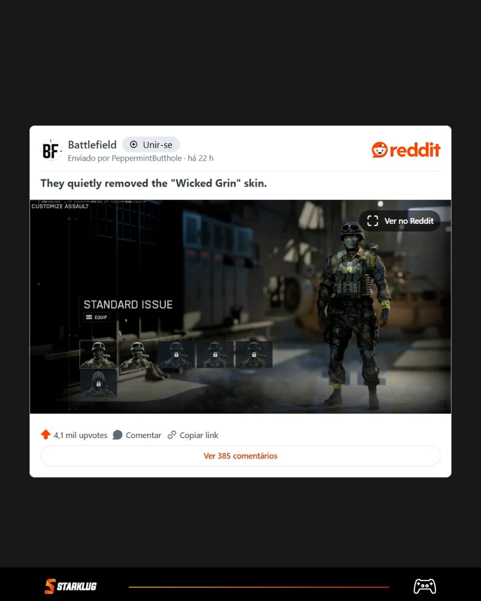 A desenvolvedora DICE aparentemente removeu silenciosamente a skin “Wicked Grin” de Battlefield 6 após fortes críticas dos jogadores.

A remoção aconteceu junto ao lançamento da Temporada 1, e nem a DICE nem a EA comentaram o motivo. Fãs acreditam que o estúdio pode estar